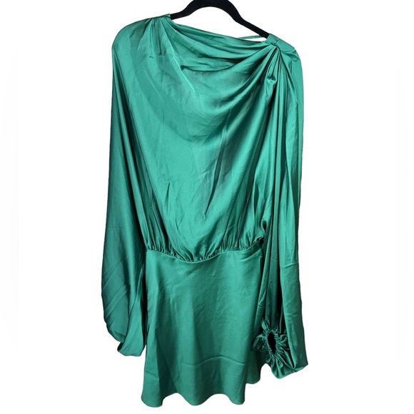 ASOS Dresses & Skirts - ASOS DESIGN Blouson Sleeve Satin Mini Dress with Open Back in Forest Green Sz 8